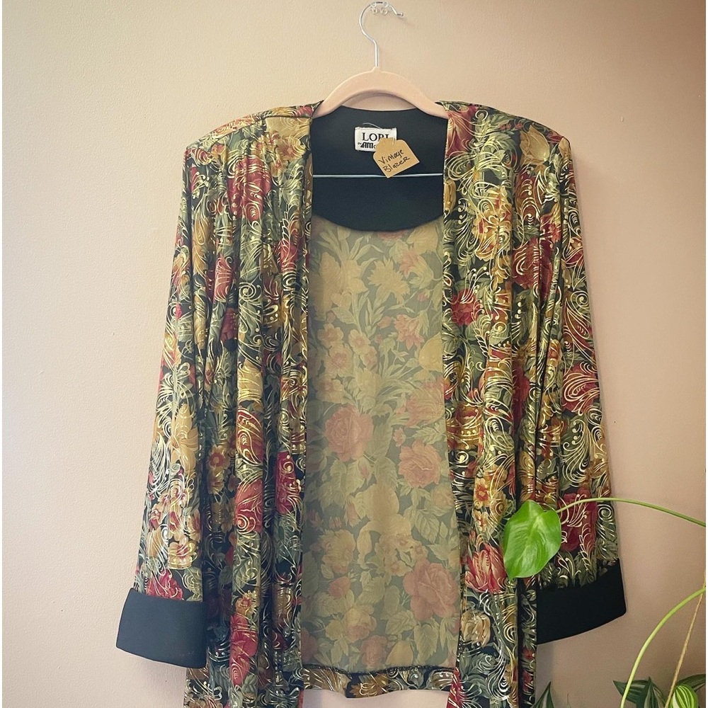 Vintage sheer metallic floral blazer